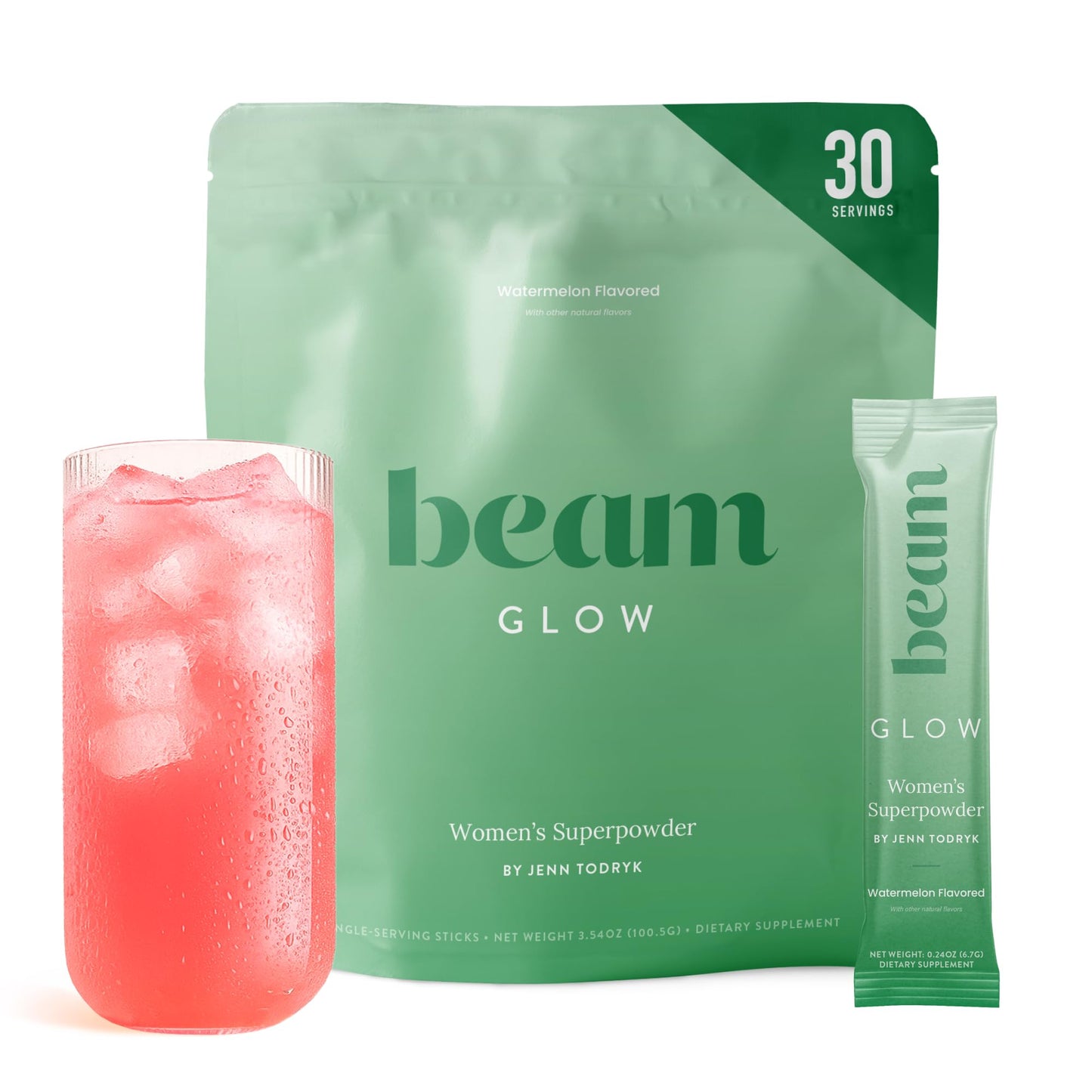BEAM Glow Hormone Support & Cortisol Supplement for Women - Daily Vitamins for Women with Ashwagandha, Selenium, Zinc, Vitamin A, Biotin for Cycle Health, Mood & Energy, Strawberry Kiwi, 15 Servings