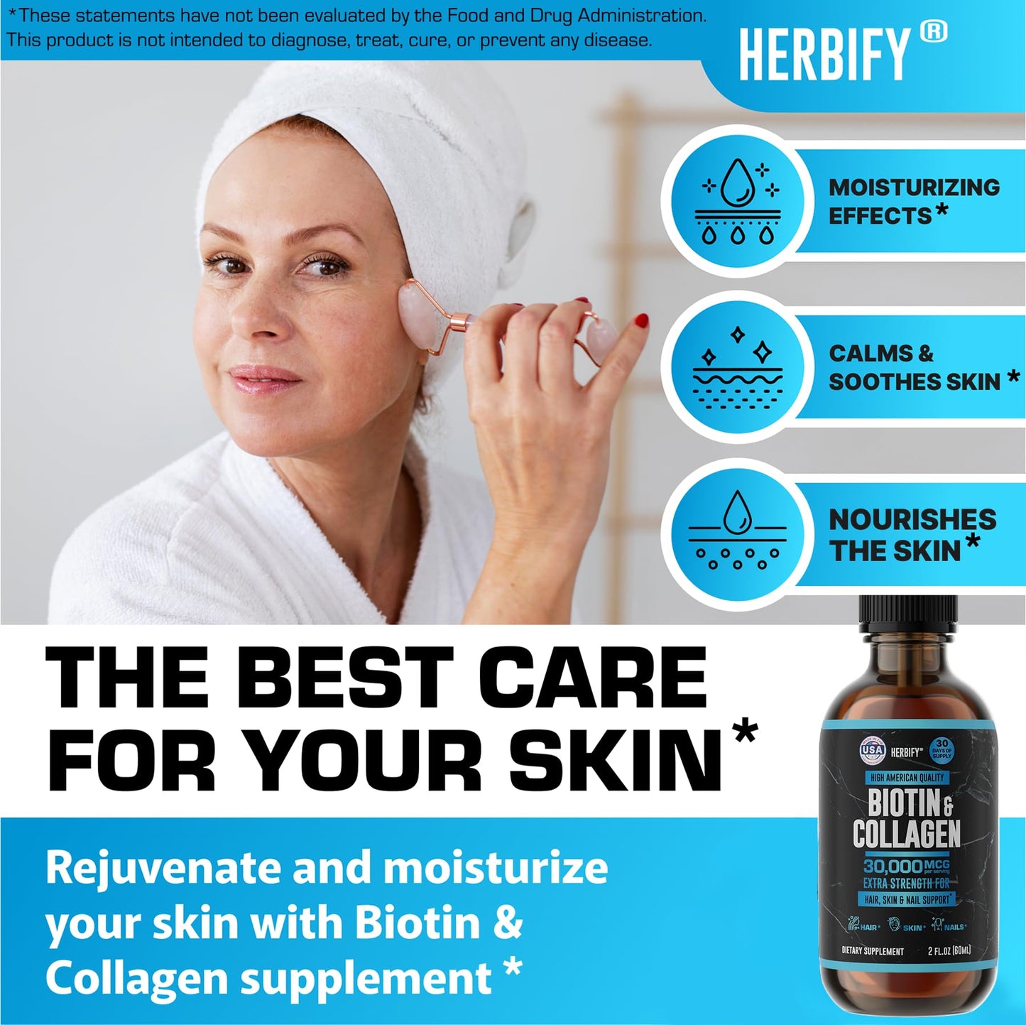 HERBIFY Liquid Biotin and Collagen Drops for Women & Men, 30 Days of Supply - Support Hair, Skin & Nails - Liquid Collagen for Women - 2 FL Oz Made in USA