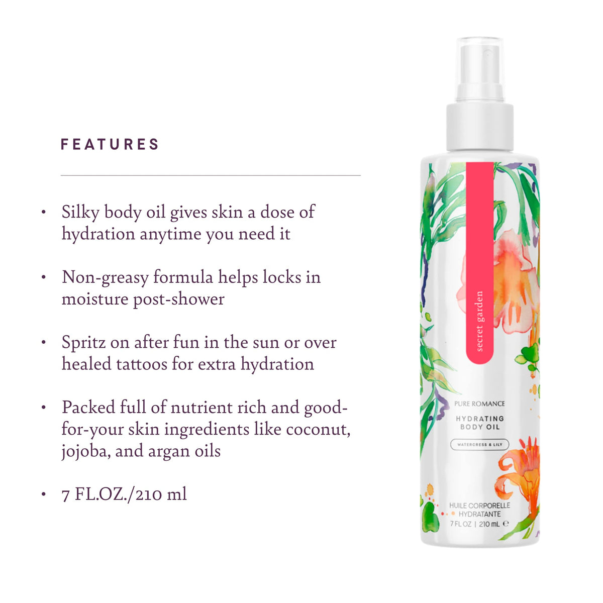 Pure Romance Body Dew, Hydrating Body Oil Mist for Women Looking for Moisturizing