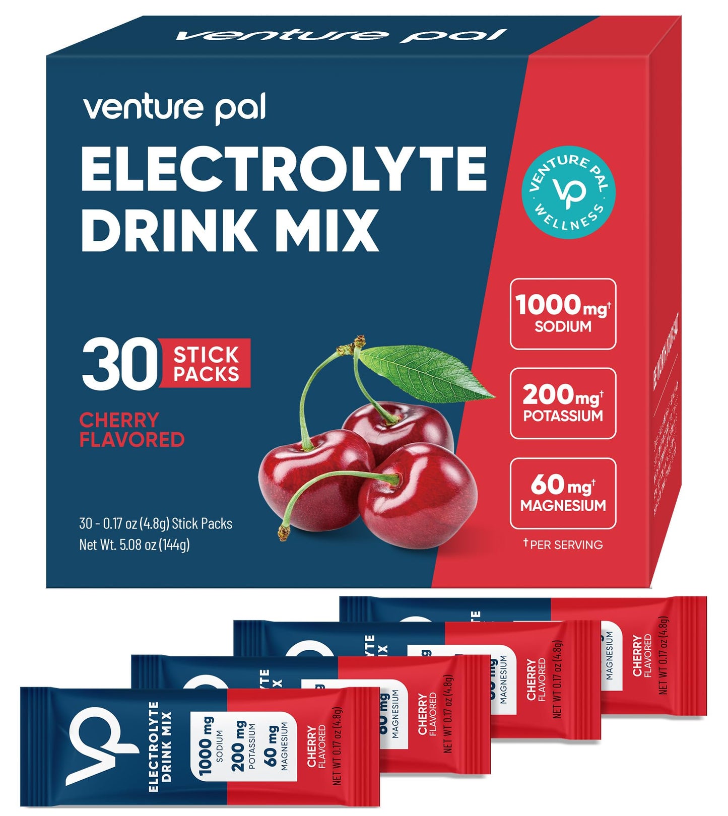 Venture Pal High Sodium Sugar Free Electrolytes Powder Packets, 16 Count | Hydration Packets with Sodium, Magnesium & Potassium, Vitamins, Zero Calories, Vegan, Keto & Paleo Friendly