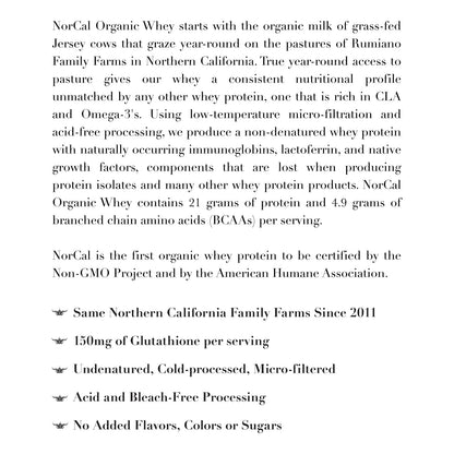 NorCal Organic Unflavored Whey Protein - 2lbs Bulk | 100% Grass-Fed, USDA Certified