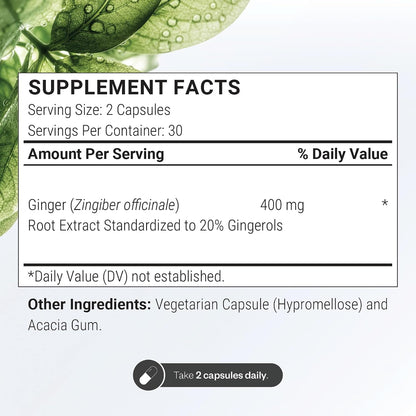 Supersmart - Super Gingerols 400mg per Day (High Potency 20% Gingerol) - Ginger Root Extract Supplement | Non-GMO & Gluten Free - 60 Vegetarian Capsules