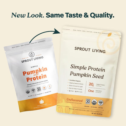 Sprout Living Organic Pumpkin Seed Protein Powder, Unflavored, 20 Grams of Plant Based Protein Powder Without Artificial Sweeteners, Non Dairy, Non-GMO, Vegan, Gluten Free (1 Pound, 14 Servings)