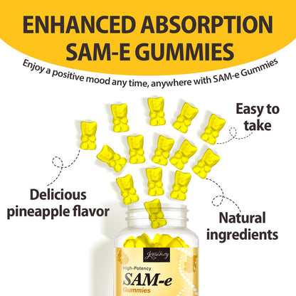 Jovianoy SAM-e Gummies with L-Tyrosine, Vitamin B Complex & NAC, CoQ10, High-Potency SAM-e Supplement - Pineapple Flavor, for Mood, Joint, Cognitive & Liver Detox, Vegan Friendly, 180 Gummies