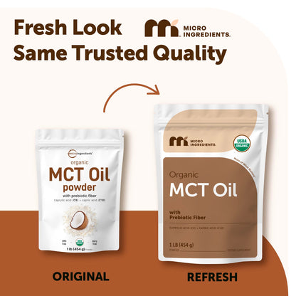Micro Ingredients Organic MCT Oil Powder with Prebiotic Fiber,1 Pound (16 Ounce) | C8 MCT Oil for Coffee Creamer | No GMOs, Keto Diet, Vegan