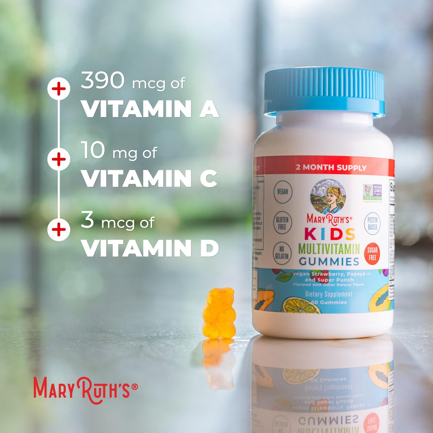 MARYRUTH'S Kids Vitamins | Multi | Sugar Free | 2 Month Supply | Kids Multivitamin Gummies for Ages 2+ | Vegan | Only 1 Gummy a Day | 60 Count