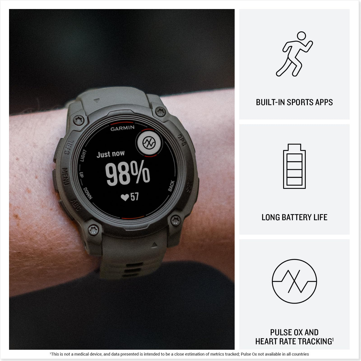 Garmin Instinct® E, Rugged GPS Smartwatch, 45mm, Electric Lime
