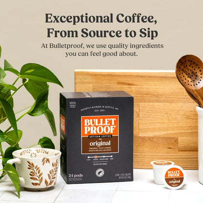 Bulletproof Original Medium-Roast Single-Serve Coffee Pods, 24 Count, 100% Arabica Beans, Clean Coffee Tested for Toxins