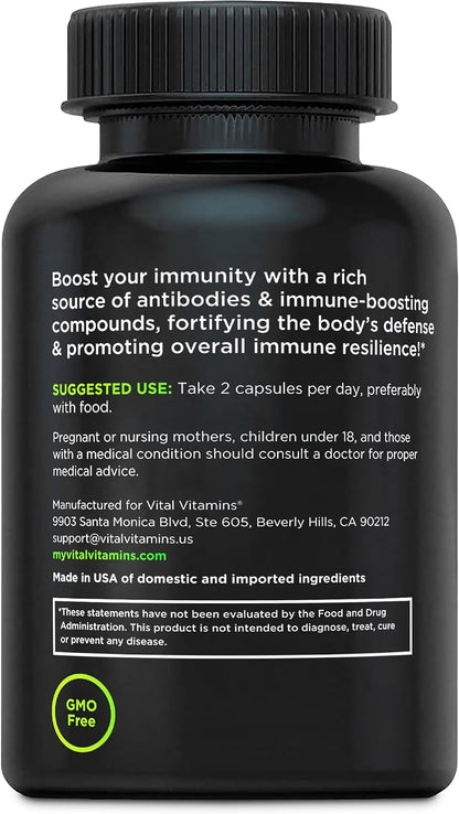 Vital Vitamins Colostrum Supplement, 30% IgG, Grass-Fed Bovine, 60 Capsules | Supports Immune Defense & Gut Health, Colostrum with Vitamin C, Zinc, & Selenium, Non-GMO