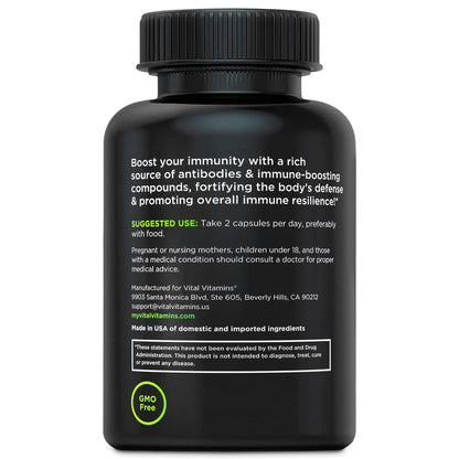 Vital Vitamins Colostrum Supplement, 30% IgG, Grass-Fed Bovine, 60 Capsules | Supports Immune Defense & Gut Health, Colostrum with Vitamin C, Zinc, & Selenium, Non-GMO