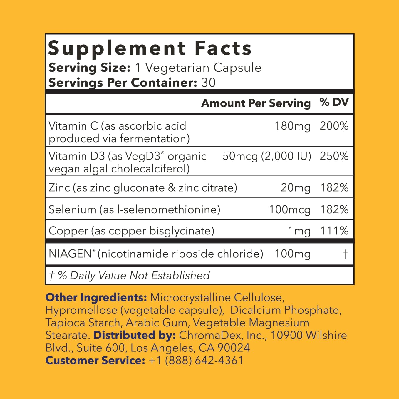 TRU NIAGEN NAD+ Immune Cell Support Supplement - Daily Defense - Vitamin C, Vegan D3 2000 IU, Zinc, Selenium, Copper + 100mg NAD Plus Boosting Niagen NR - 30 Capsules