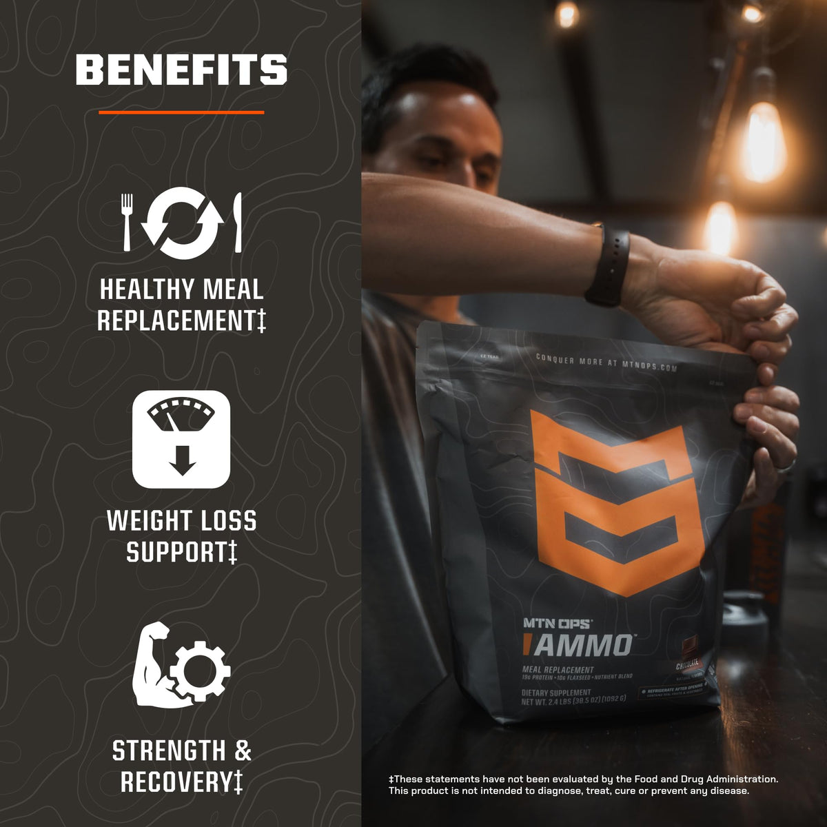 MTN OPS Ammo Meal Replacement Protein Powder, Peanut Butter Chocolate