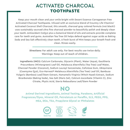 Desert Essence Activated Charcoal Toothpaste - Fluoride and Carrageenan Free - Brighter Teeth and Fresher Breath with Activated Coconut Shell Charcoal, Baking Soda, and Fresh Mint - 6.25 oz