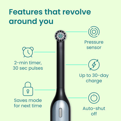 Quip Rev Oscillating Rechargeable Electric Toothbrush with Toothbrush Heads 4 Pack Product Bundle - Soft Bristles, Pressure Sensor, Compact - Blue Stone