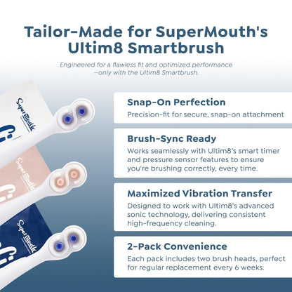 SuperMouth Pro Replacement Brush Heads for ULTIM8, 2 Pack, Rose Gold
