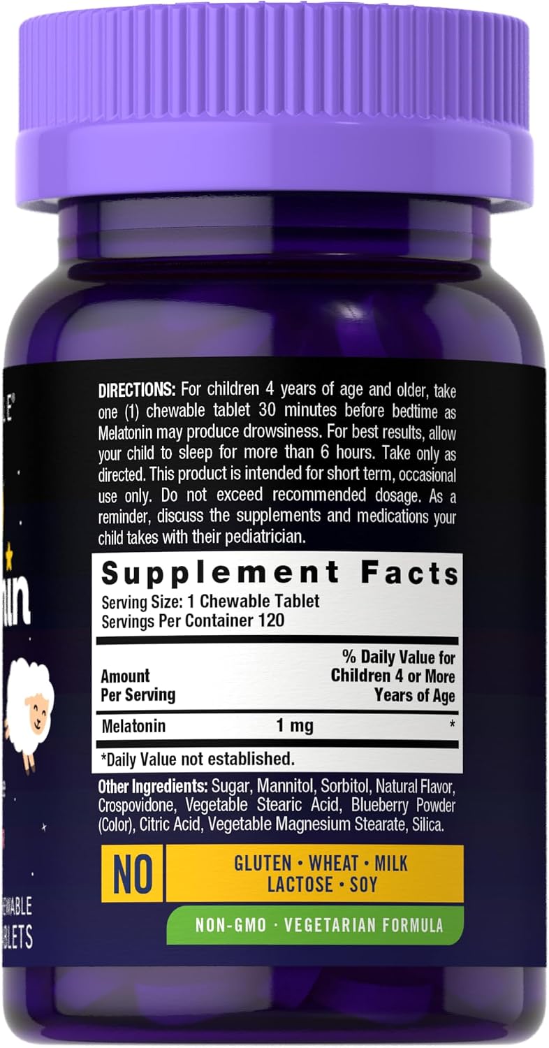Carlyle Kids Melatonin 1mg | 120 Chewable Tablets | Fruit Flavor | Vegetarian Supplement | Non-GMO, Gluten Free Formula
