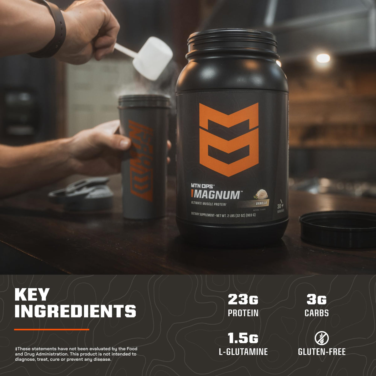 MTN OPS Magnum Protein Powder 23g Protein per Serving Whey Protein Blend with BCAAs Low Sugar Gluten Free 30 Servings Chocolate