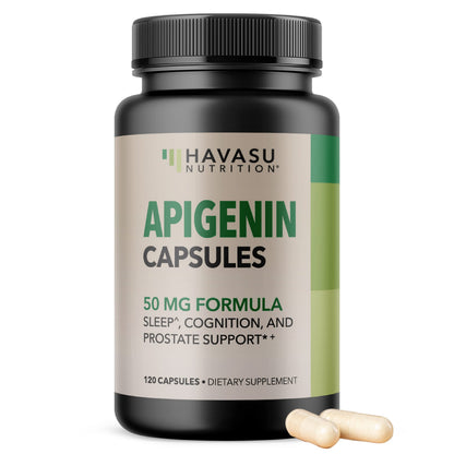 Apigenin Capsules 50mg, 60 Count, Sleep & Cognitive Support Supplement | Melatonin-Free Sleep Support, Chamomile Flavonoid for Relaxation & Cognitive Function, Vegan, Non-GMO, 2-Month Supply