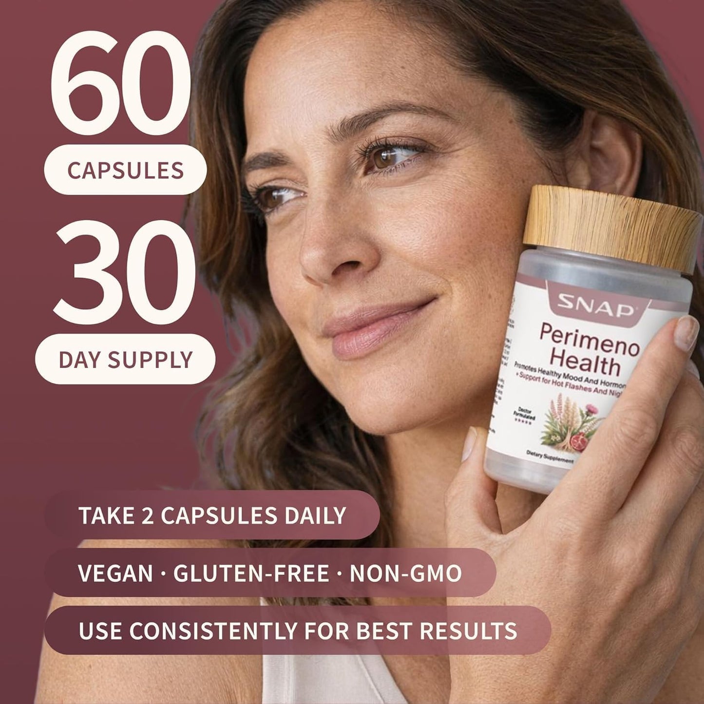 Snap Supplements Perimeno Health Perimenopause Supplements for Women, 60 Ct | Botanical Complex with Shatavari for Hormone Balance and Harmony, Mood and Vitality, Perimenopause Support for Women