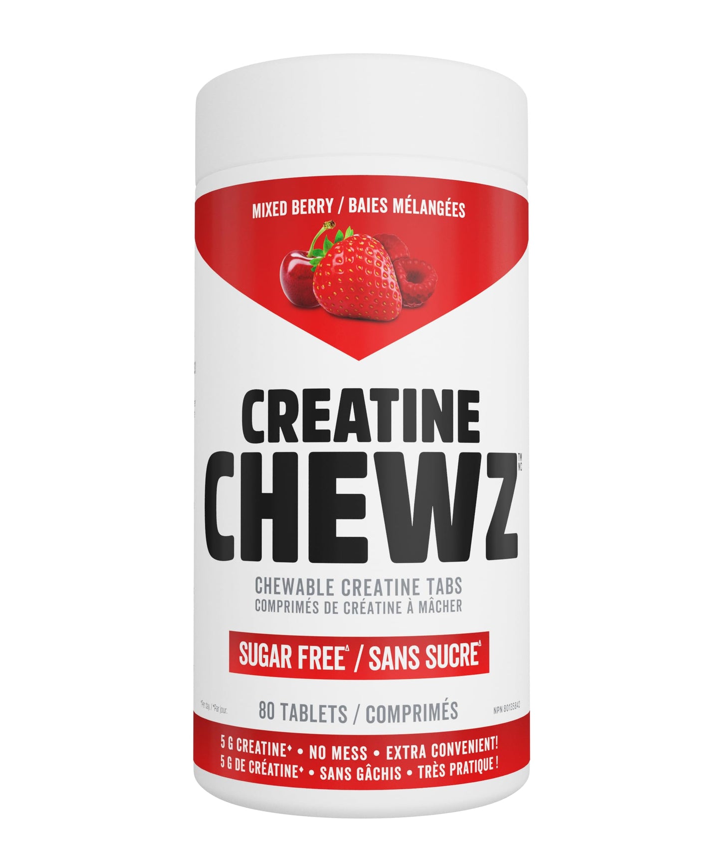 PVL Creatine Chewz – Sugar-Free Chewable Creatine Supplement for On-The-Go Use – 5g Creatine Monohydrate Per Day – Pre Workout & Muscle Recovery Support – 80 Tablets – Mixed Berry