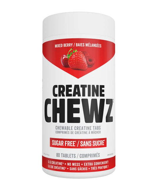 PVL Creatine Chewz – Sugar-Free Chewable Creatine Supplement for On-The-Go Use – 5g Creatine Monohydrate Per Day – Pre Workout & Muscle Recovery Support – 80 Tablets – Mixed Berry