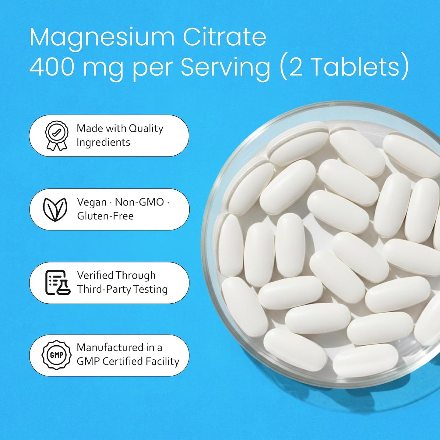 NaturaLife Labs Magnesium Citrate 400 mg per Serving – 120 Tablets, Vegan, Non-GMO