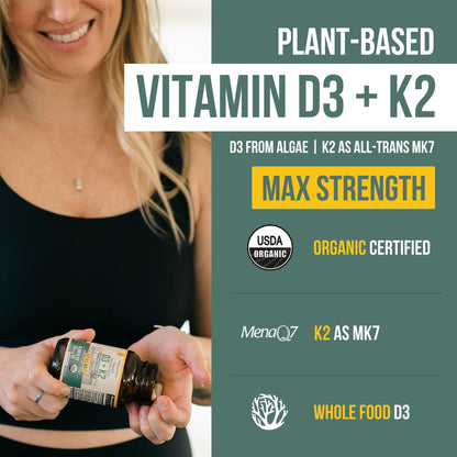 Organic Plant D3 K2 vitamin 10000 iu - All-Trans MK7 from MenaQ7 (120 mcg K2) - 100% Organic & Plant-Based Sublingual D3 Drops 10,000 iu (Cholecalciferol), 100% Vegan - Supports Immunity, Bone, Brain