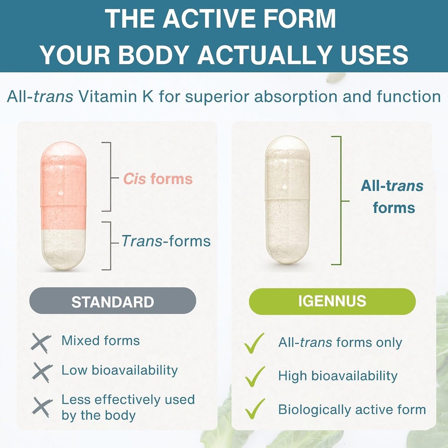 Igennus High Potency Vitamin K Complex, K1 & K2 (MK-4 & MK-7), 90 Capsules | All Trans Bioactive Form for Superior Bone & Cardiovascular Support, 1-a-Day, Clean Label, Vegan