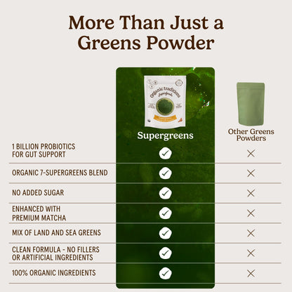 Organic Traditions Super Greens Powder with Turmeric, Organic Greens Superfood Blend with Vitamins Minerals and Probiotics, Plant Based Green Juice Mix for Smoothies and Drinks, 100g / 3.5oz Bag