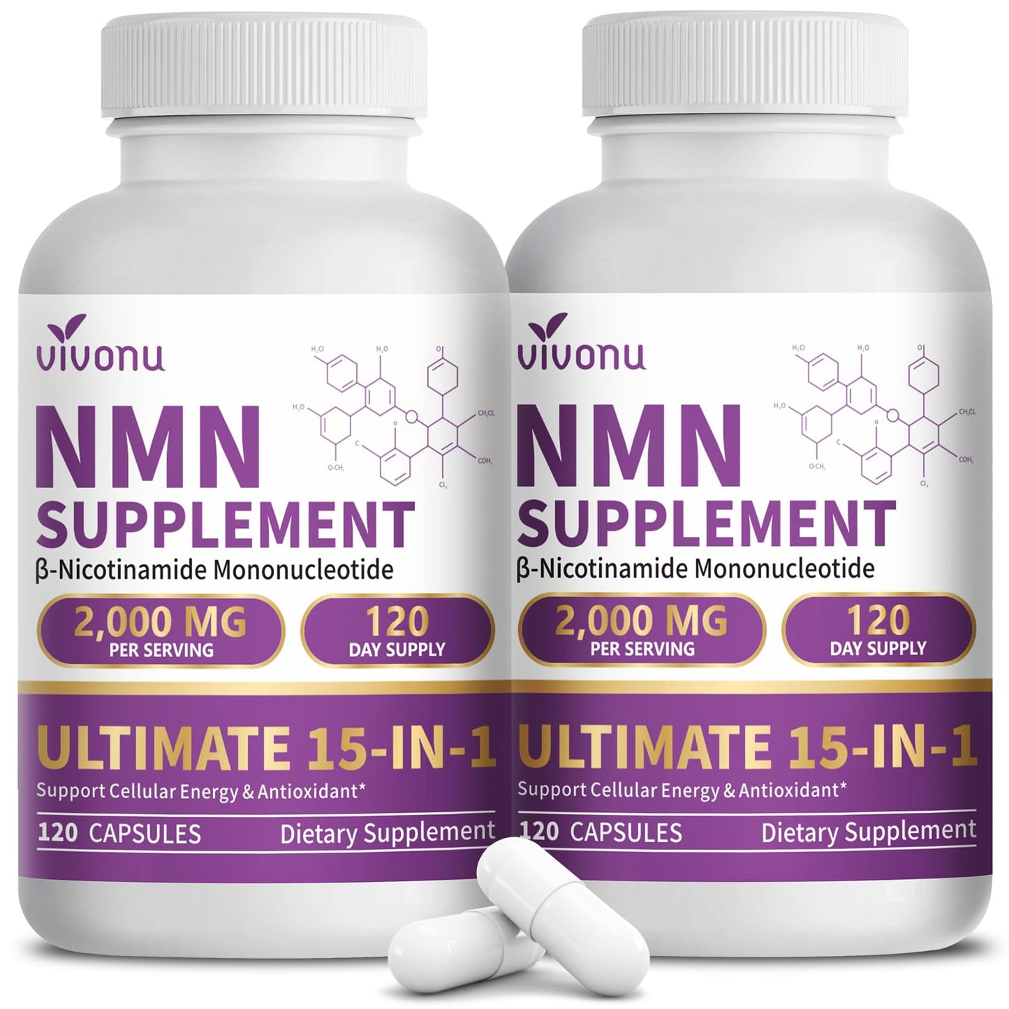 15-in-1 Liposomal NMN* Supplement, 2000mg Per Serving*, 99% Pure, NAD+ NMNH Alternative with Nicotinamide* Mononucleotide, Resveratrol, TMG*, CoQ10, Quercetin* (1 Bottles, 120 Capsule)