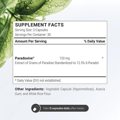 Supersmart - Paradoxine 120mg per Day - Grains of Paradise Supplement (Aframomum melegueta) with 6-Paradol | Non-GMO & Gluten Free - 90 Vegetarian Capsules