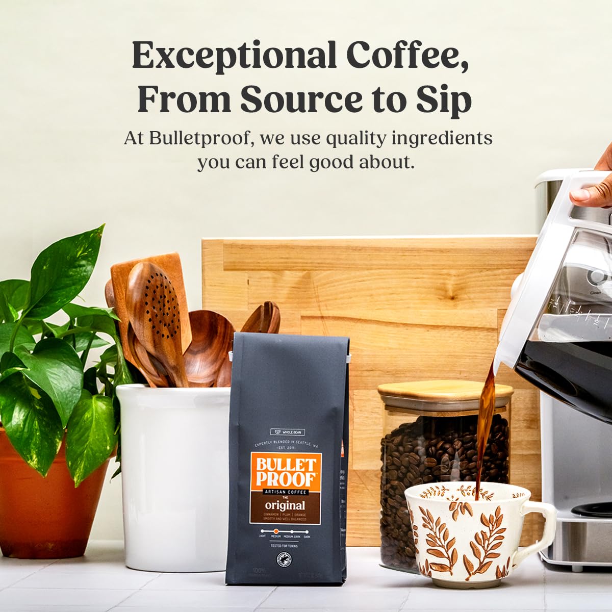 Bulletproof Original Medium Roast Whole Bean Coffee, 12 Ounces, Clean Coffee Tested for Toxins
