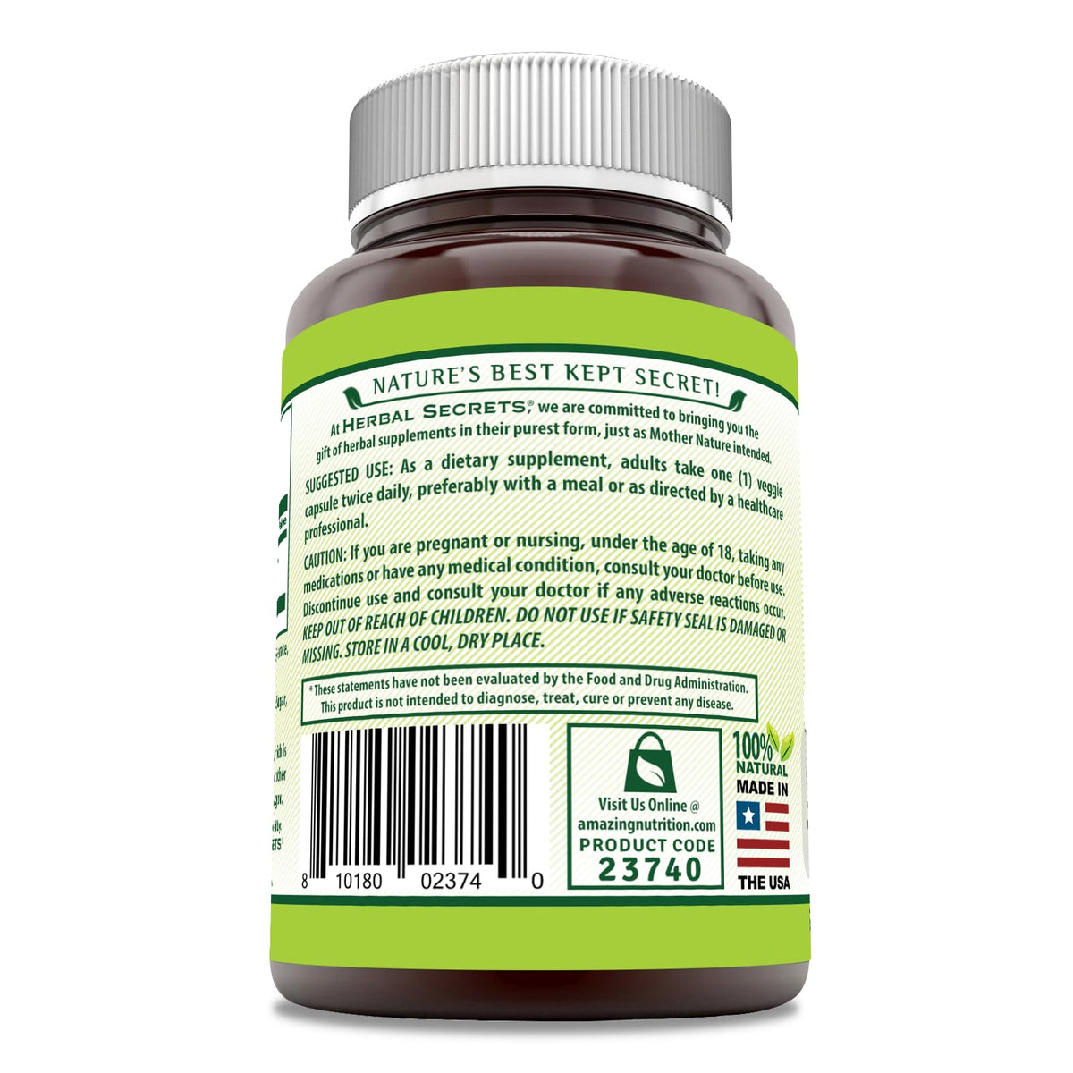 Herbal Secrets Ginger Root Supplement | 550 Mg Per Serving | Veggie Capsules | Non-GMO | Gluten Free | Made in USA (1 Pack, 120 Count)
