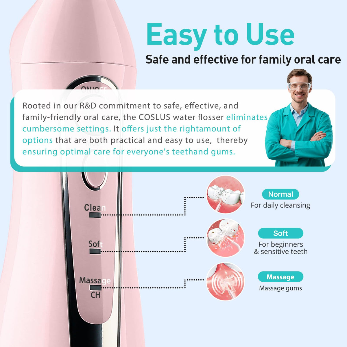 COSLUS ADA Accepted C20 Water Dental Flosser Pick, Professional Set Black