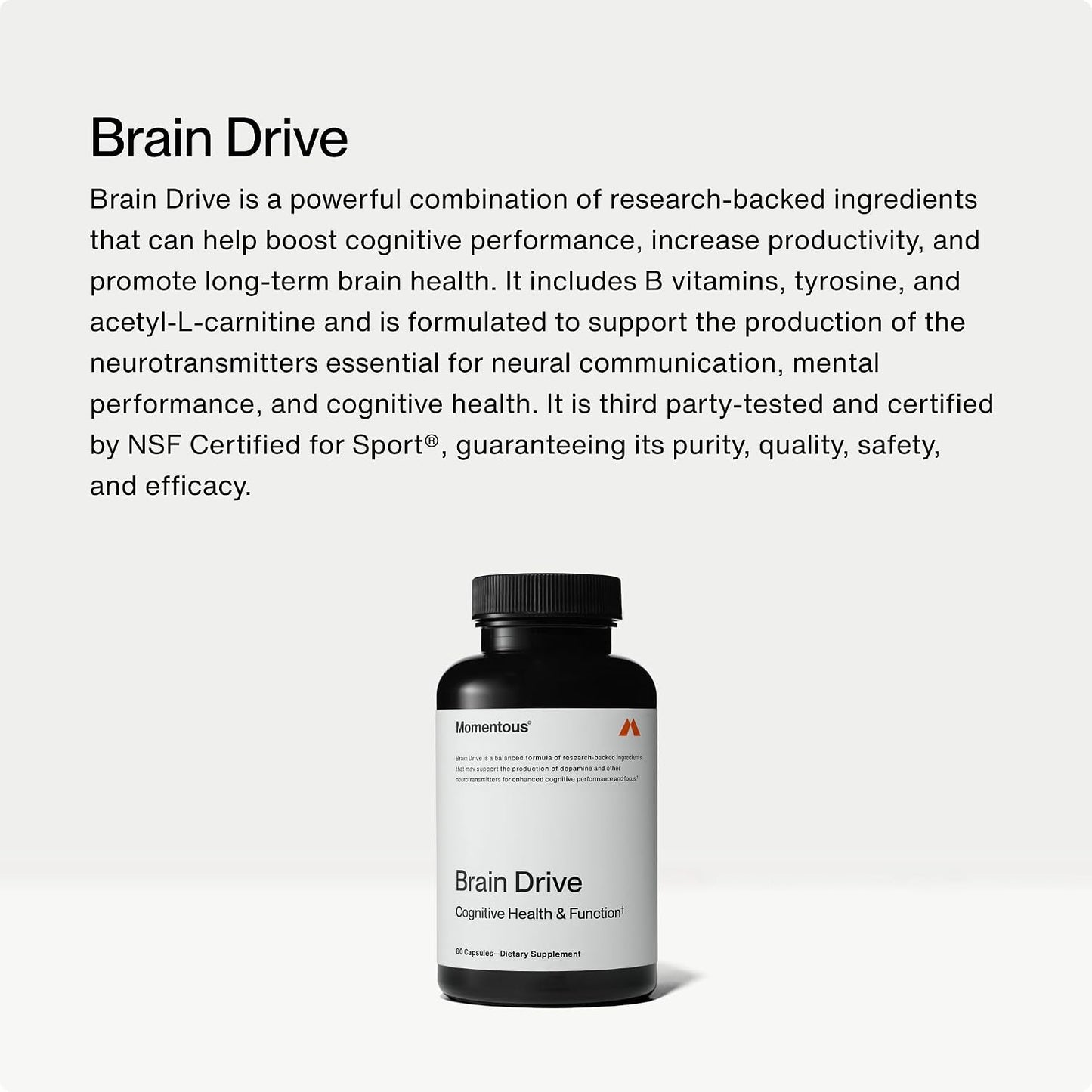 Momentous Brain Drive Nootropic Supplement - Brain Supplement for Memory & Focus Support - NSF Certified for Sport - GMO- & Gluten-Free - 30 Servings