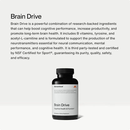 Momentous Brain Drive Nootropic Supplement - Brain Supplement for Memory & Focus Support - NSF Certified for Sport - GMO- & Gluten-Free - 30 Servings