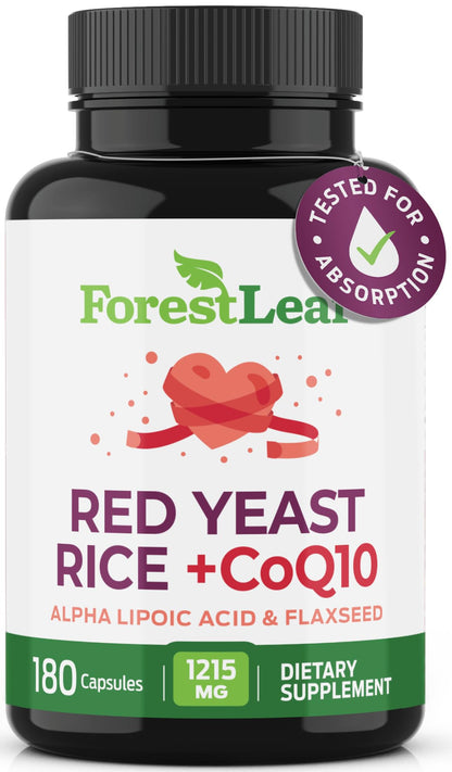 Red Yeast Rice 1215 mg. Capsules - Extra Strength Red Rice Yeast with CoQ10 Supplement, Plus Alpha Lipoic Acid & Organic Flaxseed, Citrinin Free, Supports Cardiovascular Health, Non-GMO 90 Veggie Caps