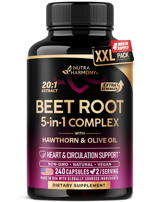 Beet Root Capsules - Healthy Blood Pressure Support Supplement** for Heart & Circulation Support - with Hawthorn Berry, Hibiscus & Garlic - Nitric Oxide for Energy - Made in USA, 120 Capsules