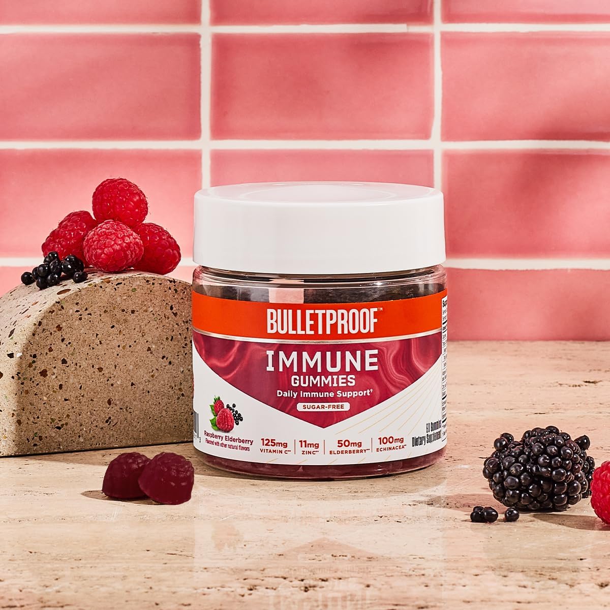 Bulletproof Sugar-Free Raspberry Elderberry Immune Gummies, 60 Count, Keto Supplement for Immune Support