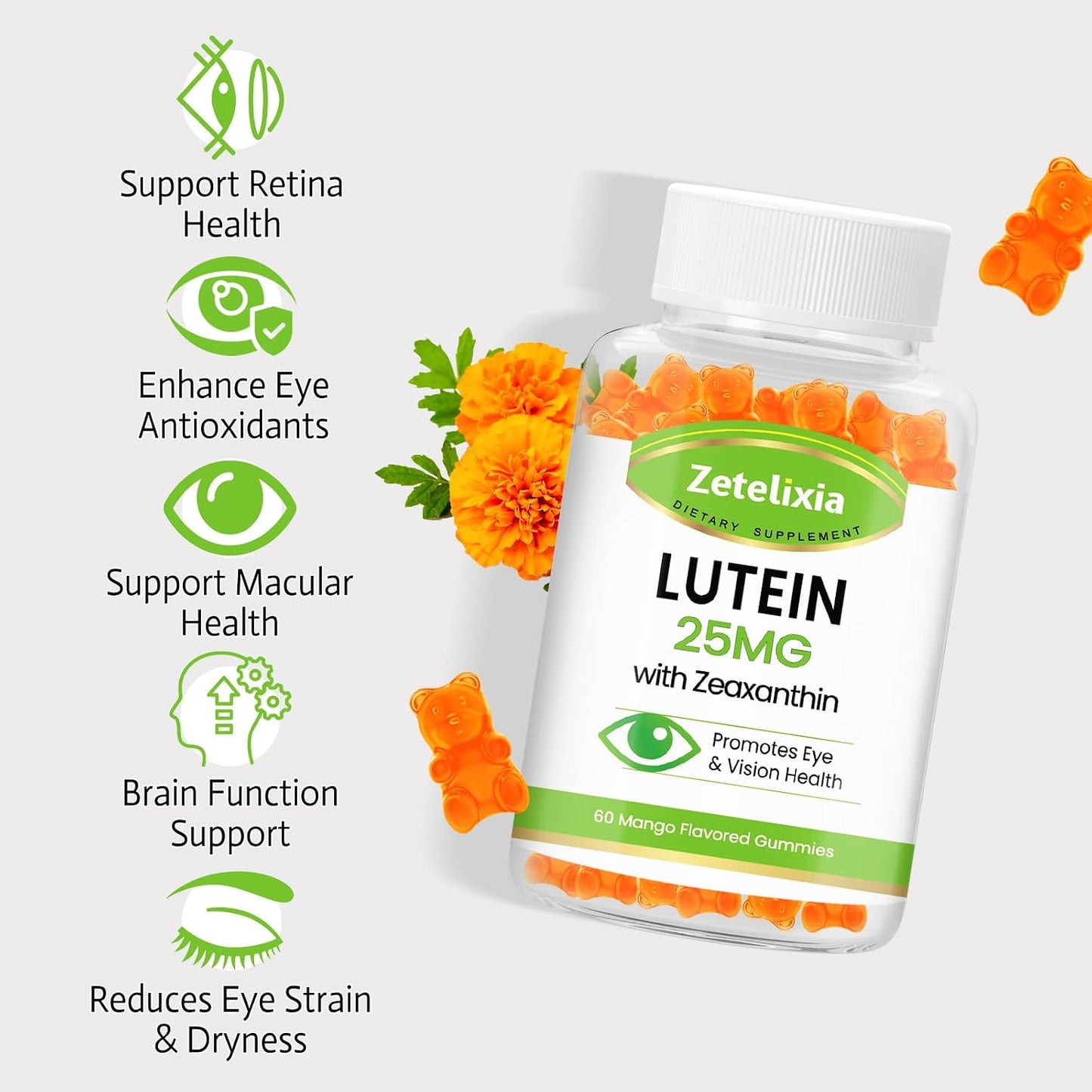 Lutein Gummies 25mg - Eye Vitamins Lutein & Zeaxanthin Eye Health Supplements for Adults,Sugar Free Eye Health Gummies Supplement - Support Vision,Macular,Blue Light Filtering (120 Count)