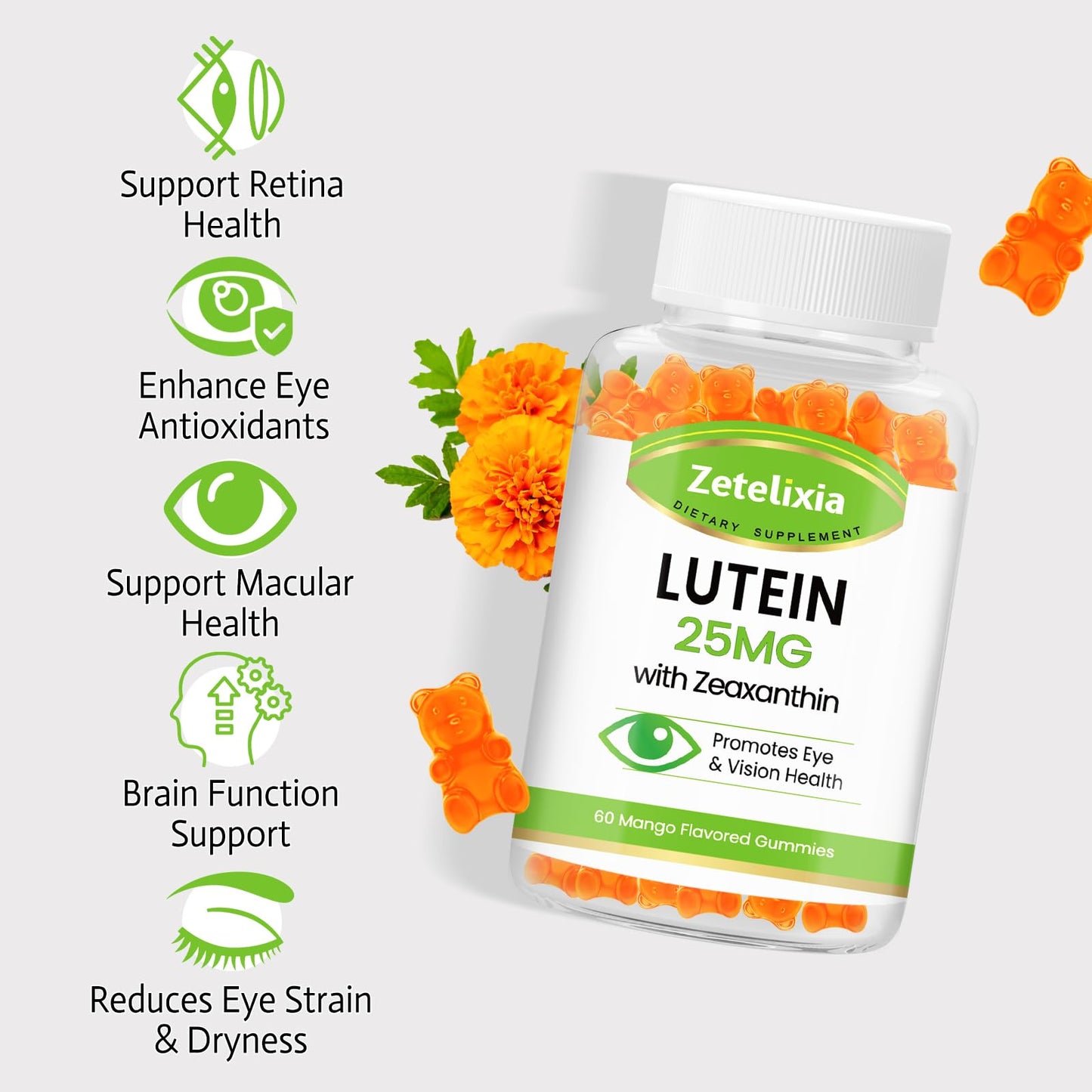 Lutein Gummies 25mg - Eye Vitamins Lutein & Zeaxanthin Eye Health Supplements for Adults,Sugar Free Eye Health Gummies Supplement - Support Vision,Macular,Blue Light Filtering (120 Count)