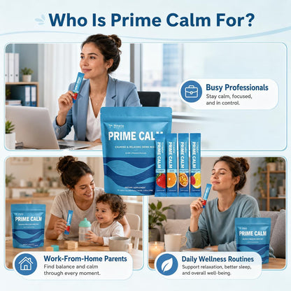 PrimeCalm Drink Mix | Cortisol Reducer* Stress Mood & Sleep Aid with Magnesium Glycinate, Ashwagandha, L-Theanine, 10B Probiotic, No Sugar, 32 Ct.