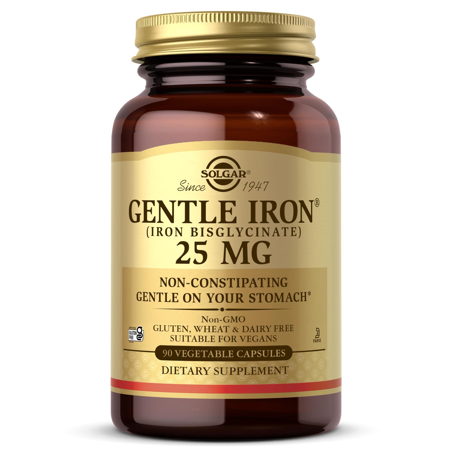 Solgar Gentle Iron, 180 Vegetable Capsules - Ideal for Sensitive Stomachs - Non-Constipating - Red Blood Cell Supplement - Non GMO, Vegan, Gluten-Free, Dairy Free, Kosher - 180 Servings