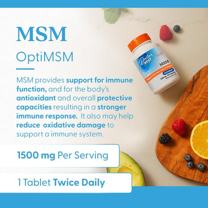 Doctor's Best MSM Supplement 1500mg for Men & Women - Supports Hair, Skin, Nails, Joint Health, & Mobility, Delivers Beneficial Sulfur with OptiMSM, Gluten Free, Non GMO, Vegan - 120 Tablets