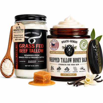 Beef Tallow for Cooking (14 oz) + Organic Beef Tallow for Skin - 4 OZ (Vanilla)