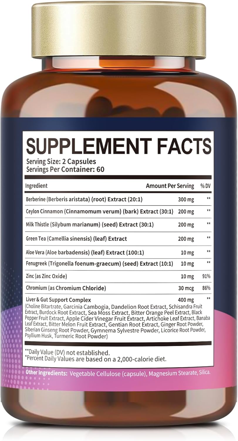 Berberine Supplement with Ceylon Cinnamon, Milk Thistle - GLP-1 Supplement GLP Activate Natural Formula, Berberine Plus for Liver & Gut Health, Immunity, Better Figure, Men & Women - 120 Vegan Caps