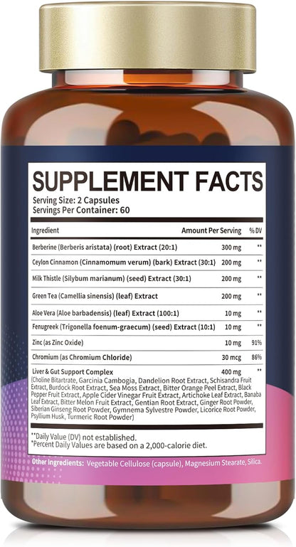 Berberine Supplement with Ceylon Cinnamon, Milk Thistle - GLP-1 Supplement GLP Activate Natural Formula, Berberine Plus for Liver & Gut Health, Immunity, Better Figure, Men & Women - 120 Vegan Caps