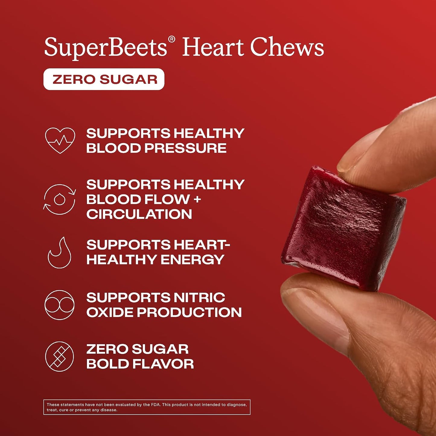 HumanN SuperBeets Heart Chews Zero Sugar, Beet Root Supplement, Energy, Nitric Oxide and Blood Pressure Support, Grape Seed Extract & Non-GMO, Heart Health, Pomegranate Berry Flavor, 60 Count