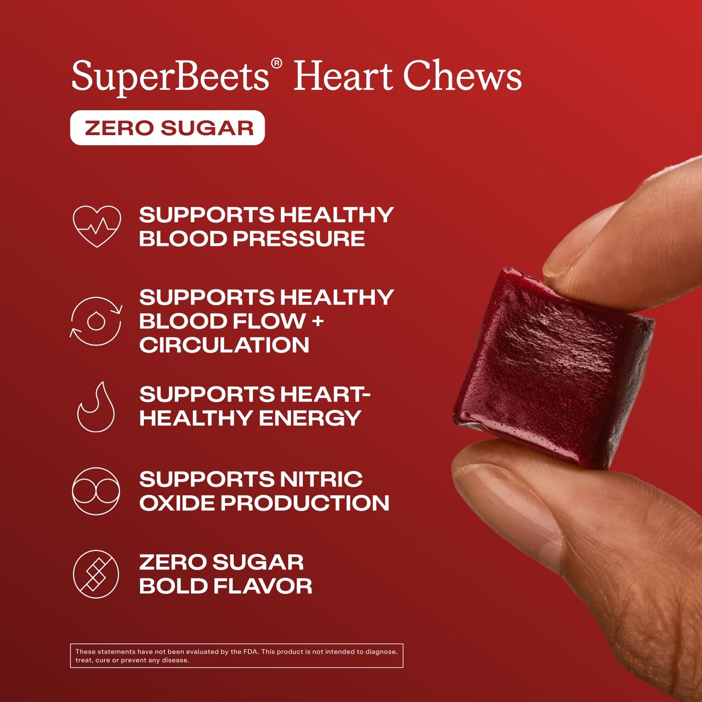 HumanN SuperBeets Heart Chews Zero Sugar, Beet Root Supplement, Energy, Nitric Oxide and Blood Pressure Support, Grape Seed Extract & Non-GMO, Heart Health, Pomegranate Berry Flavor, 60 Count