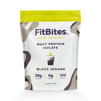 FitBites Boba Whey Protein Isolate (Black Sesame), 5.9g BCAAs, Gluten Free, Zero, Sugar